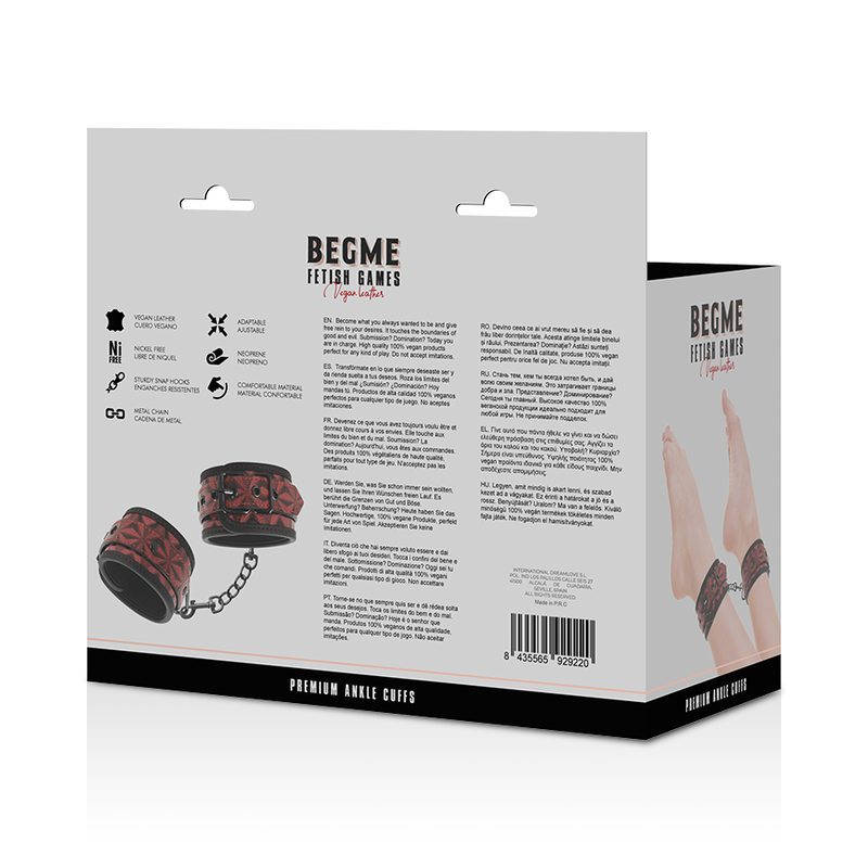 Bracelets Chevilles Cuir Vegan Rouge Rembourré - Begme - Begme Fetish Games
