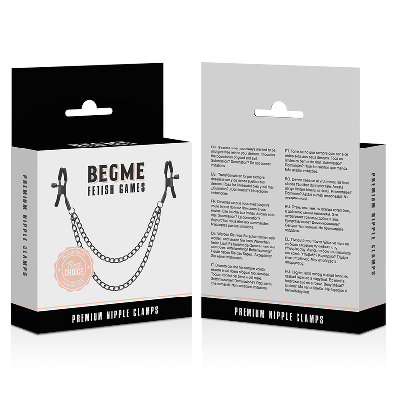 Begme – Pinces à tétons réglables avec chaîne en métal noire