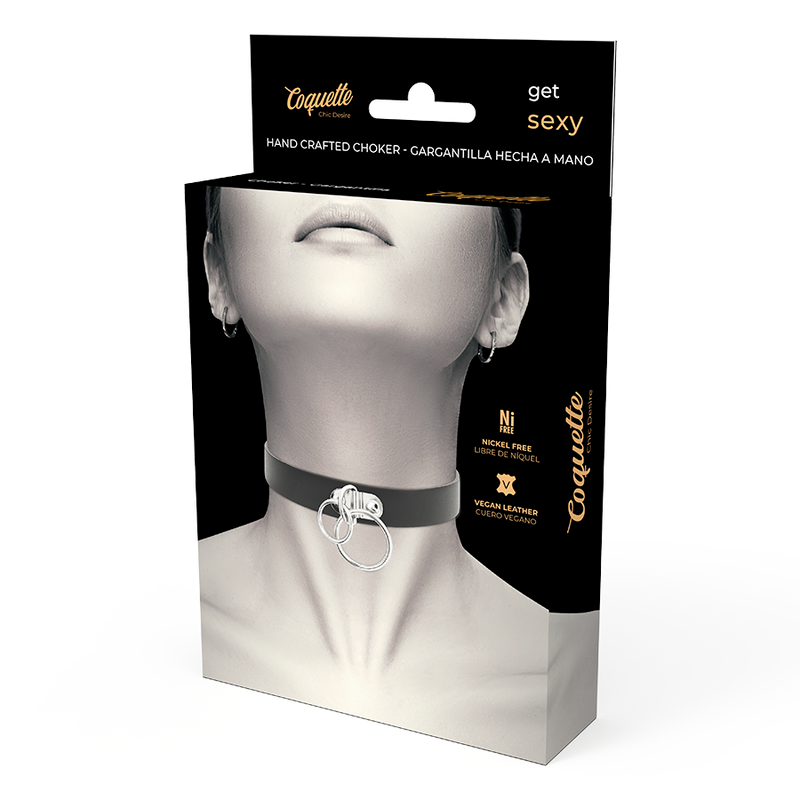Collier BDSM Ras de Cou Double Anneau Noir - Coquette Chic