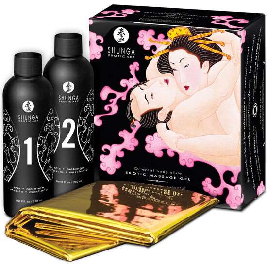 Shunga - Gelée et drap de massage érotique Fraise / Vin pétillant