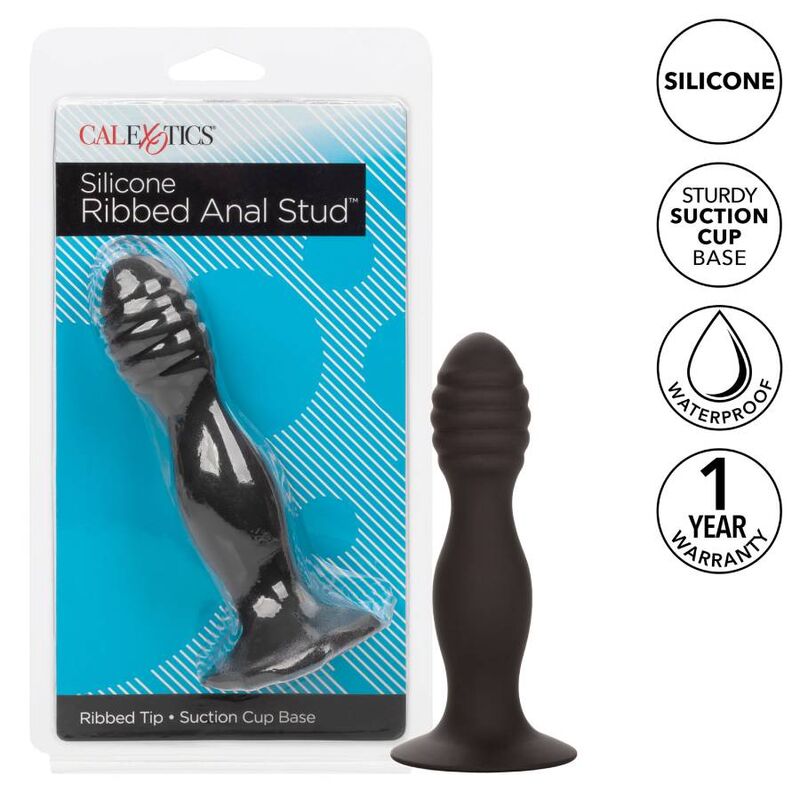 Plug Anal Nervuré Silicone Noir avec Ventouse - CalExotics