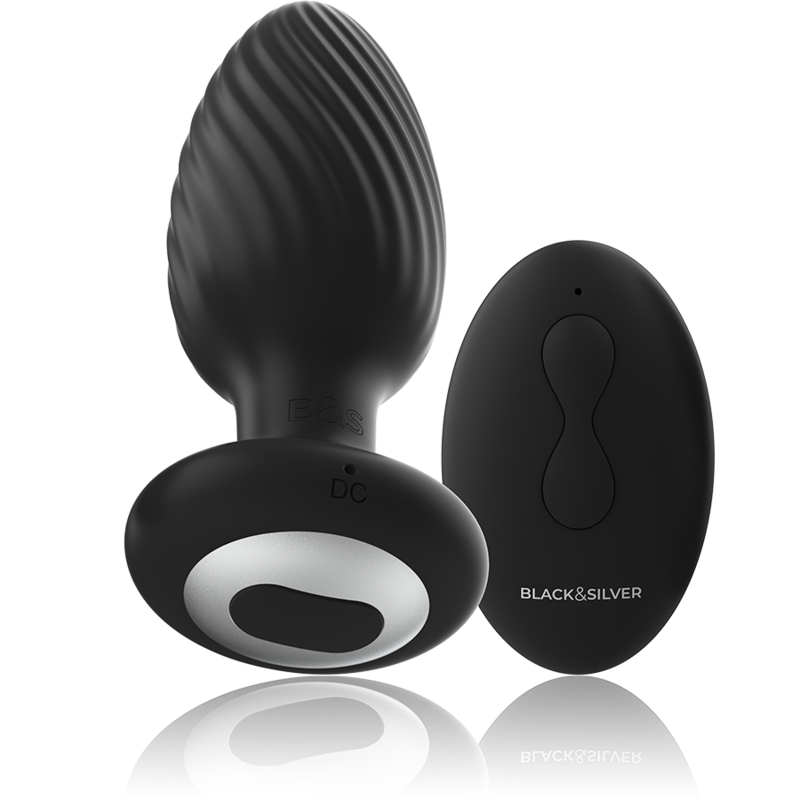 BLACK&SILVER - Plug Anal Vibrant en silicone avec télécommande - Noir