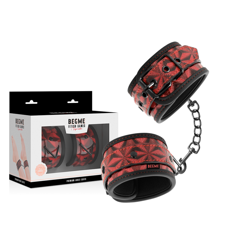 Bracelets Chevilles Cuir Vegan Rouge Rembourré - Begme - Begme Fetish Games