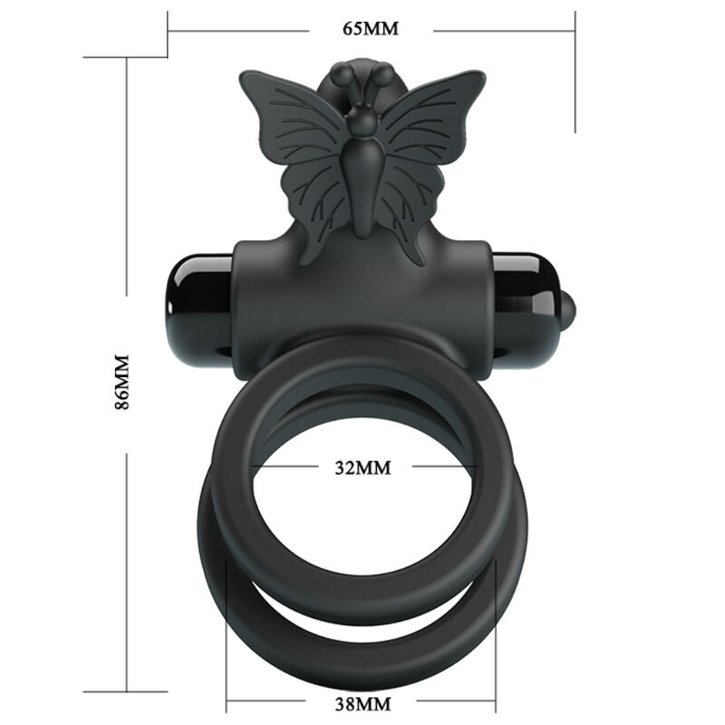 Anneau Pénien Vibrant Double Stimulateur Noir - Pretty Love - PRETTY LOVE MALE