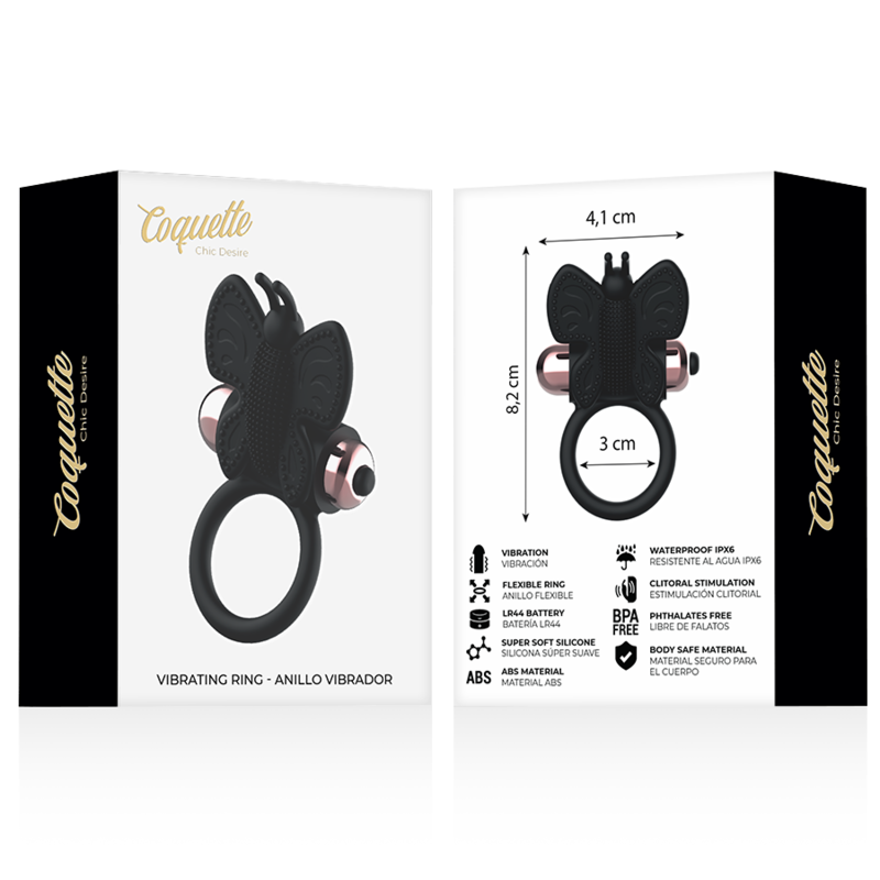 Cockring Vibrant Papillon Noir et Or - Coquette Chic Desire