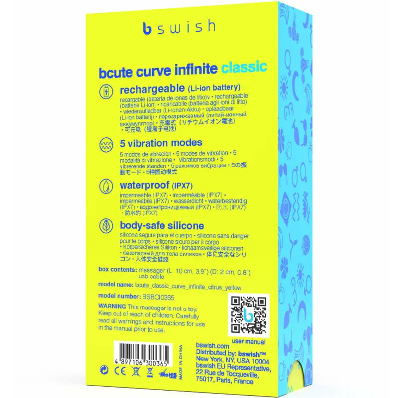 B Swish - Vibromasseur Rechargeable Incurvé Bcute Curve Classic - Jaune