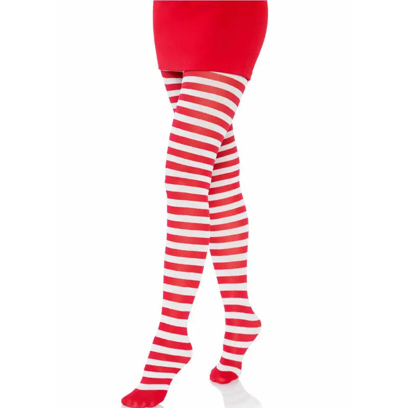 Collants Rayures Blanc Rouge Taille Unique - Leg Avenue
