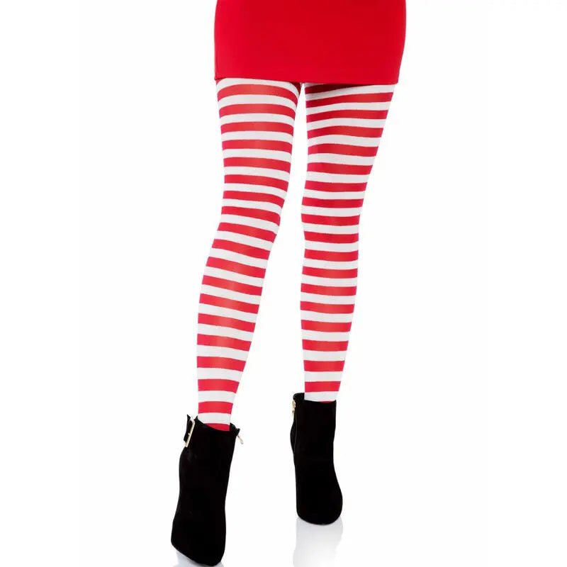 Collants Rayures Blanc Rouge Taille Unique - Leg Avenue