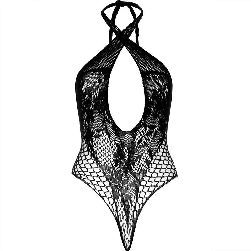 Teddy Licol Croisé Dos Nu Dentelle et Résille Noir - Leg Avenue