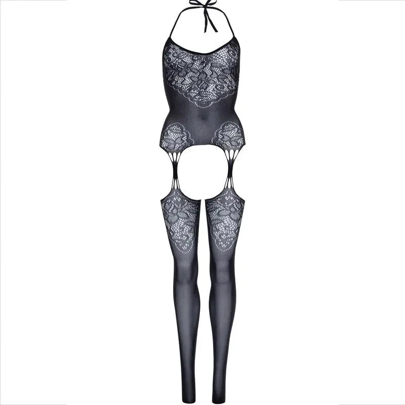 Bodystocking Dentelle Dos Nu Halter Noir - Leg Avenue
