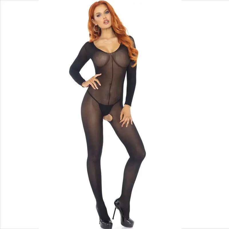 BodyStocking Manches Longues Noir Taille Unique - Leg Avenue