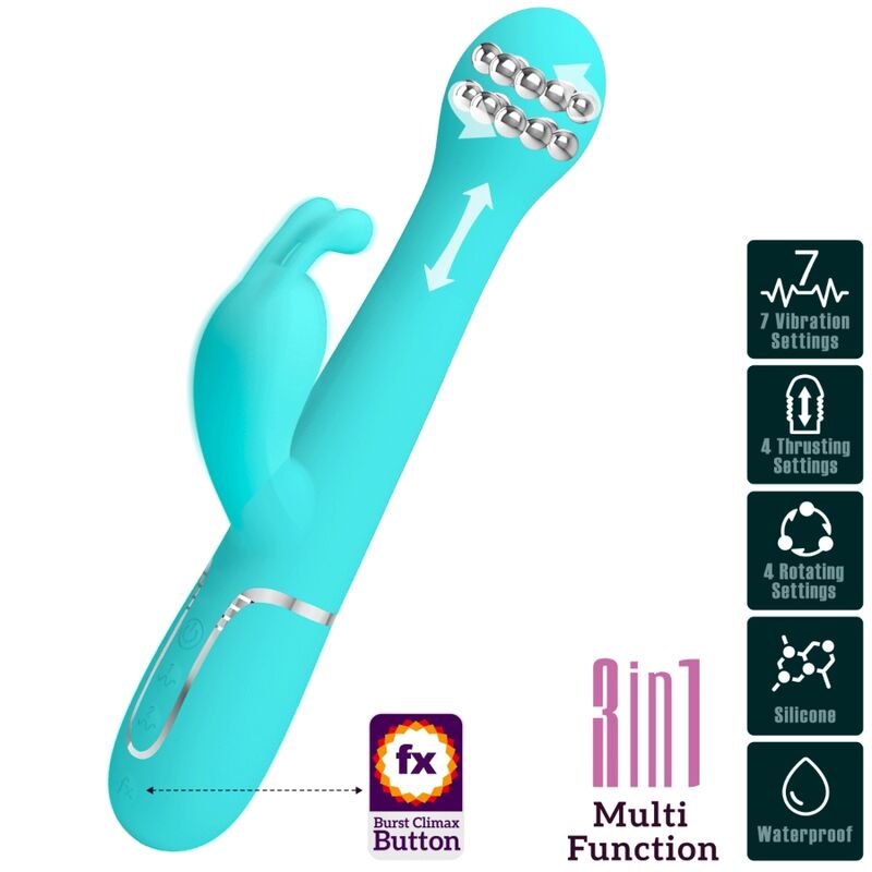 Pretty Love – Stimulateur Rabbit Multifonction 3 en 1 Dejon Bleu