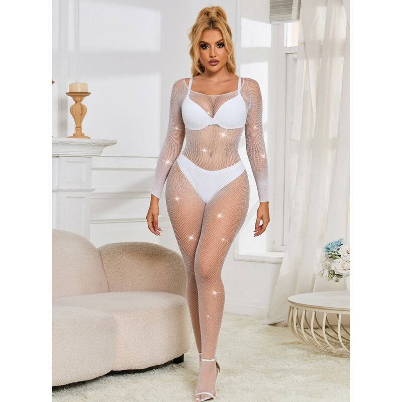 Bodystocking Résille Losanges Manches Longues Blanc - Subblime - SUBBLIME BODYSTOCKINGS