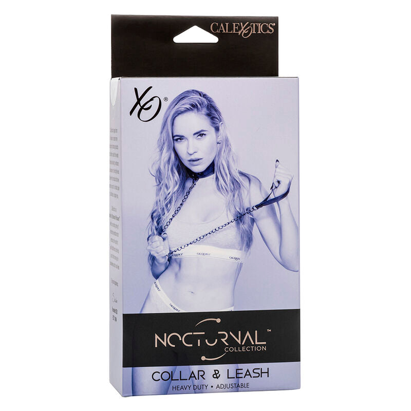 Collier et Laisse Nocturnal Cuir Réglable Noir - CalExotics