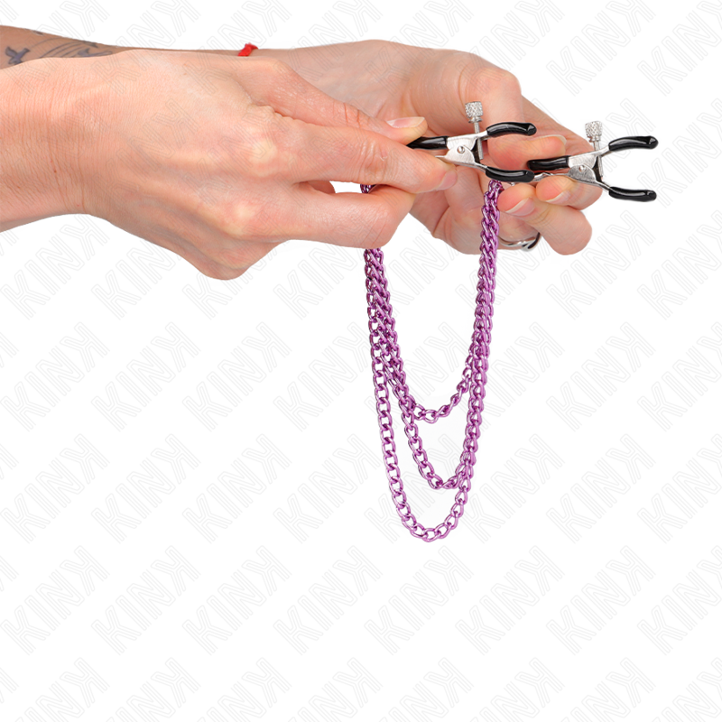 KINK – Pinces à tétons réglables avec 2 chaînes violettes