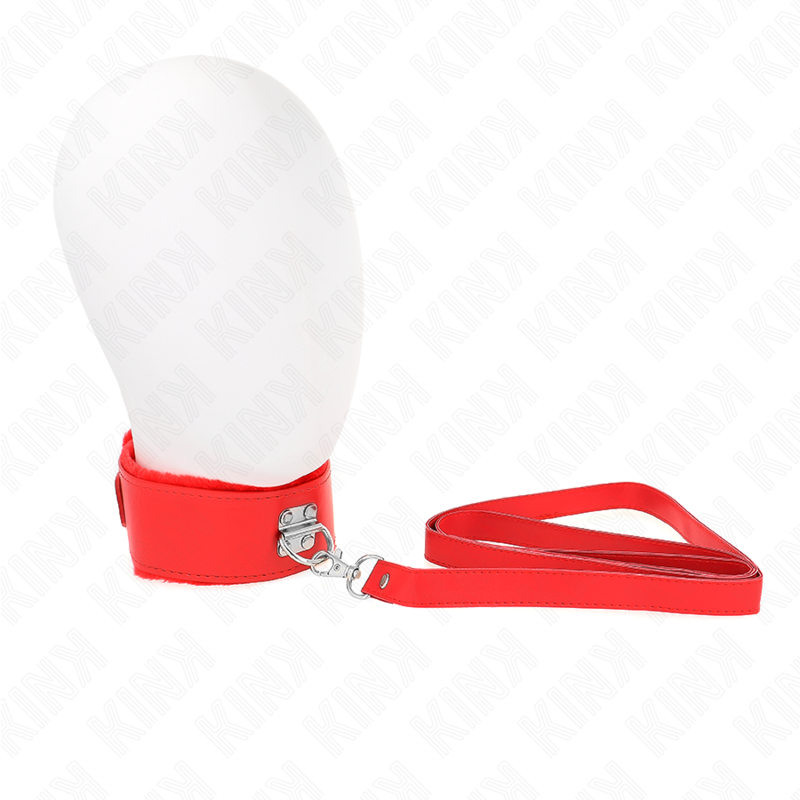 Collier avec Laisse 116cm Clous Argentés Rouge - Kink - KINK COLLAR & GAG