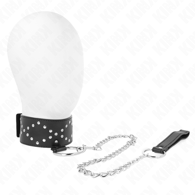 Collier BDSM avec Laisse Clous Argentés 65cm Réglable - KINK - KINK COLLAR & GAG