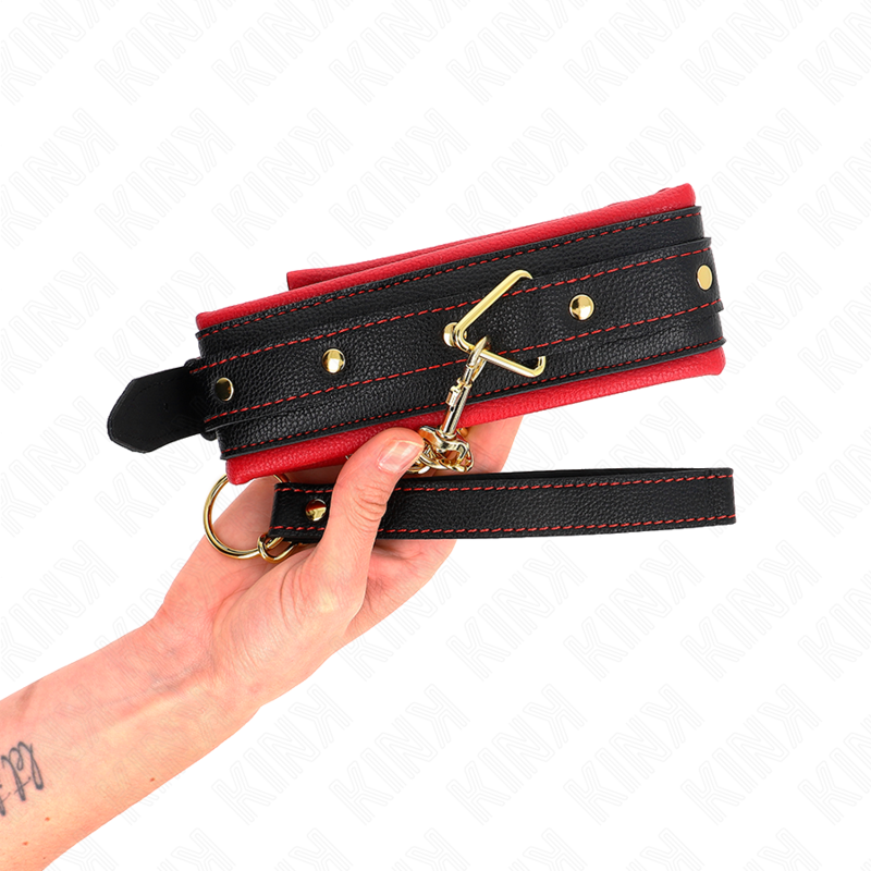 Collier avec Laisse Ajustable 33-48cm Tissu Uni - KINK - KINK COLLAR & GAG