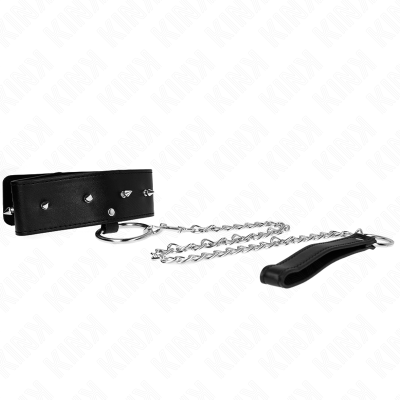 Collier avec Laisse Clous Argentés Réglable 36-43cm - Kink - KINK COLLAR & GAG