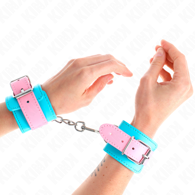 Menottes Ajustables Cuir Bleu Rose 16-28cm - KINK - KINK WRIST RESTRAINT