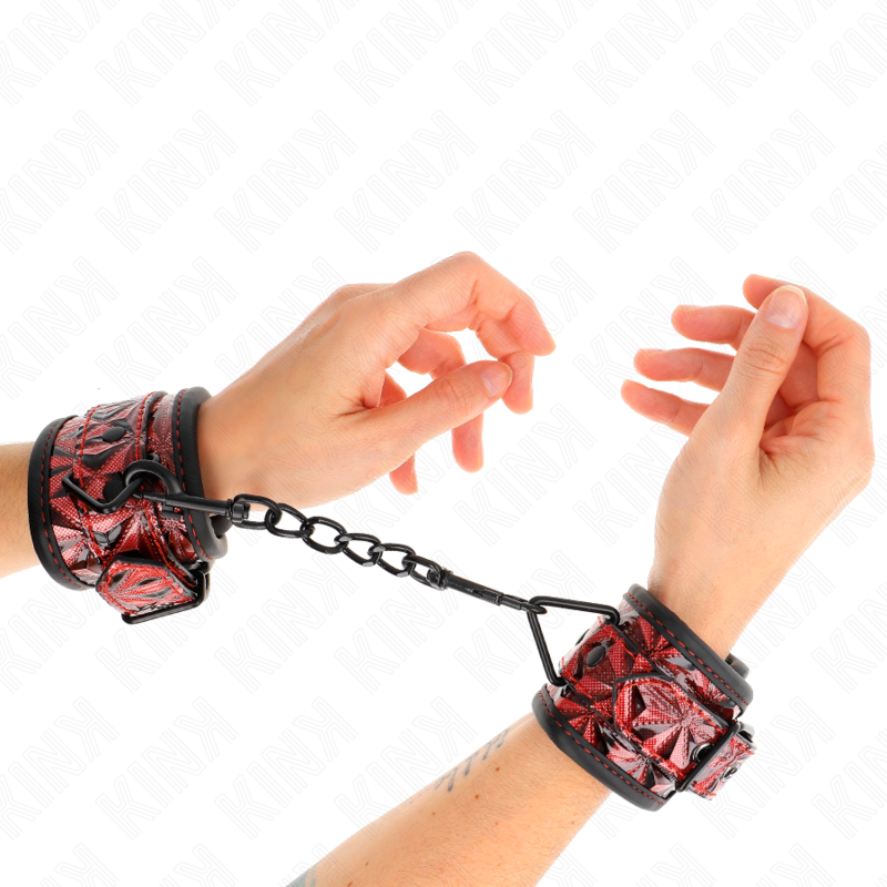 Menottes BDSM Motif Diamant Rouge Réglables 17-26cm - KINK - KINK WRIST RESTRAINT