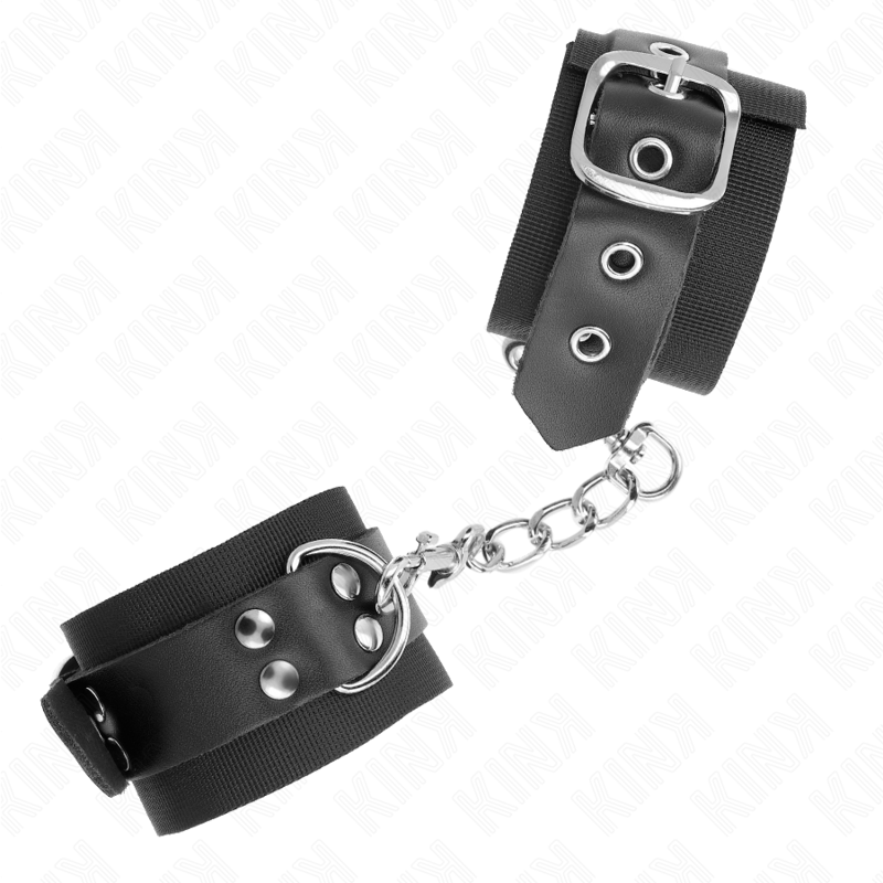 Bracelets BDSM Nylon Cuir Noir Ajustables 19-29cm - Kink - KINK WRIST RESTRAINT