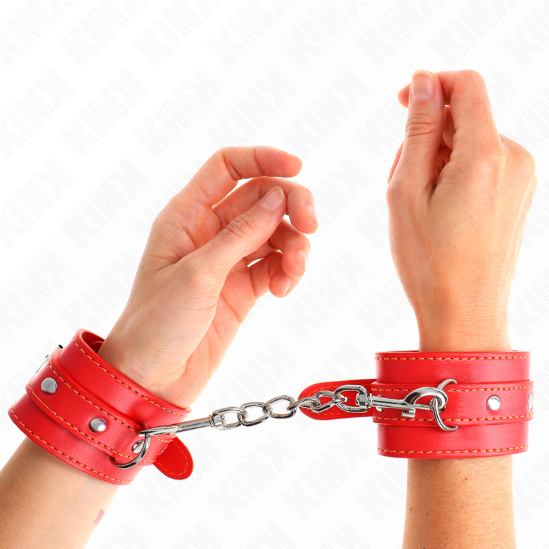 Menottes Cuir KINK Fins Rouges Ajustables 21-33cm - KINK - KINK WRIST RESTRAINT