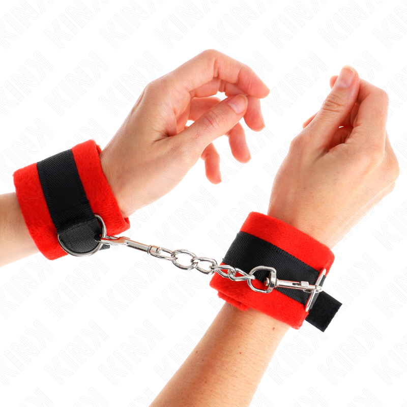 Manchettes BDSM Débutant en Fourrure Noir-Rouge - KINK - KINK WRIST RESTRAINT
