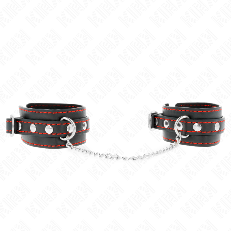Menottes Cuir Noir Doublure Rouge Réglables 14-24cm - KINK - KINK WRIST RESTRAINT