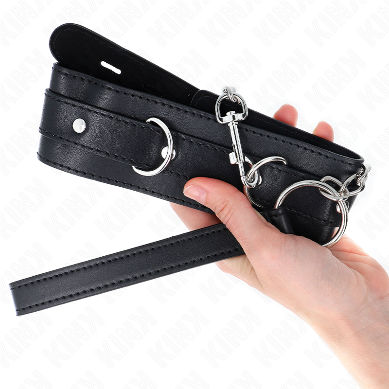 Collier Bondage avec Laisse Cuir Noir 65cm - KINK - KINK COLLAR & GAG