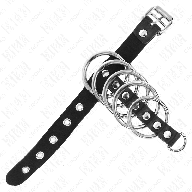 Anneau Pénien Cuir avec Sangle et 5 Anneaux Métalliques - Kink - KINK RING POWER