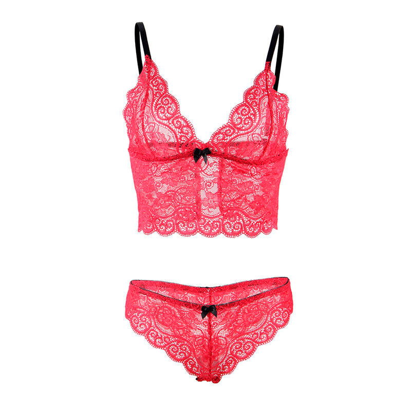 Chemisier de nuit soie et dentelle + culotte rouge S/M - Subblime