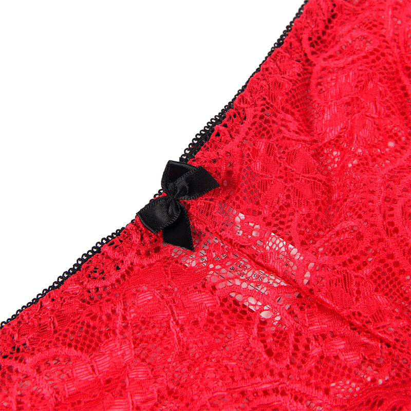 Chemisier de nuit soie et dentelle + culotte rouge S/M - Subblime