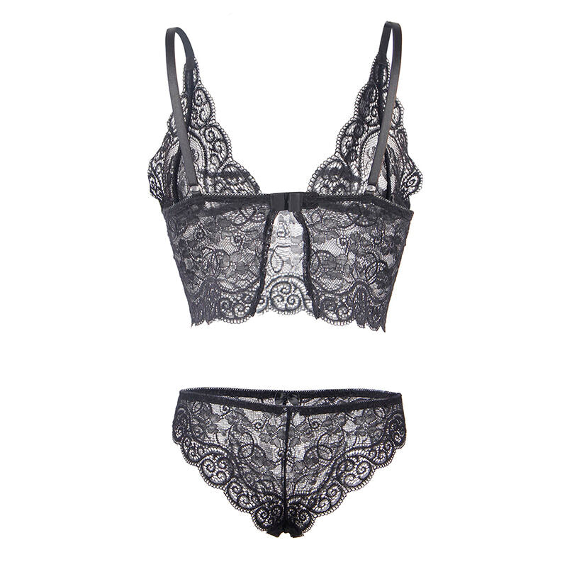 Chemisier de nuit en soie et dentelle avec culotte noir S/M - Subblime - SUBBLIME SETS