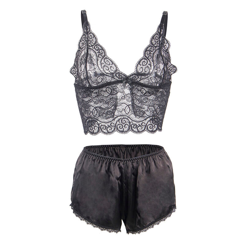 Chemisier de nuit en soie et dentelle + culotte noire L/XL - Subblime - SUBBLIME SETS