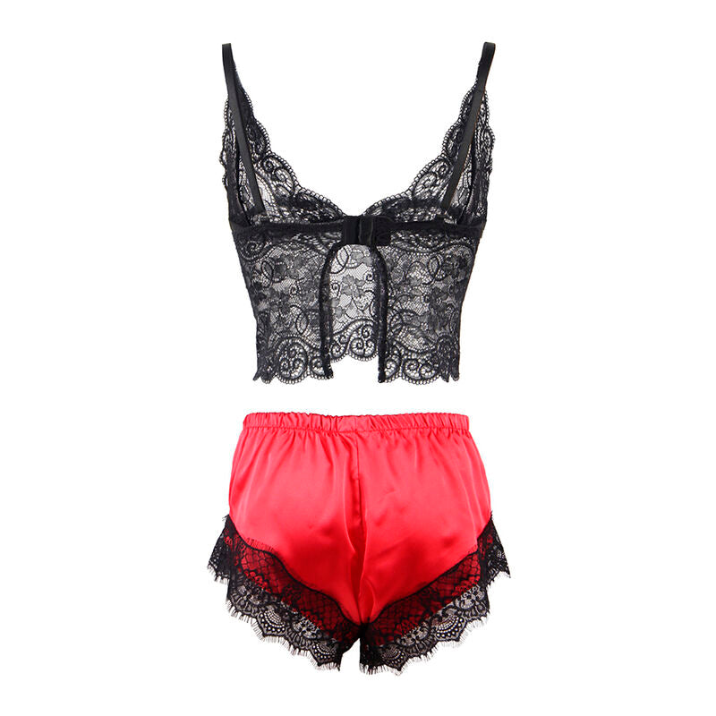 Chemise de nuit en soie et pantalon en dentelle noir/rouge S/M - Subblime - SUBBLIME SETS