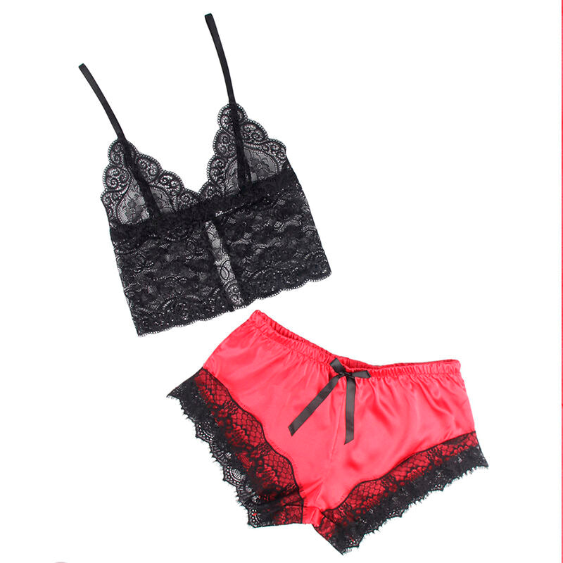 Chemise de nuit en soie et pantalon en dentelle noir/rouge L/XL - Subblime - SUBBLIME SETS