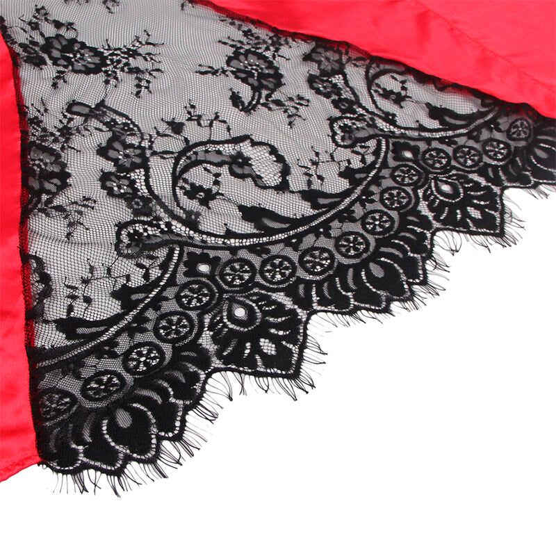 Durchsichtiges Spitzencamisol mit Rückenausschnitt und rotes/schwarzes Stringtanga L/XL - Subblime