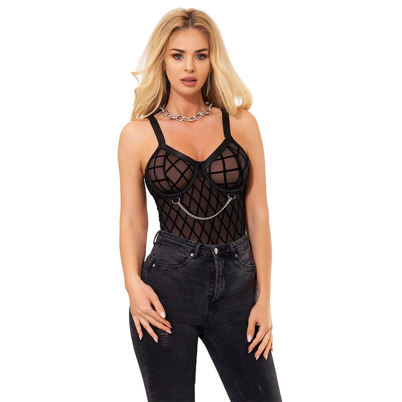 Body mit Ketten und Strumpfhalter schwarz S/M - Subblime