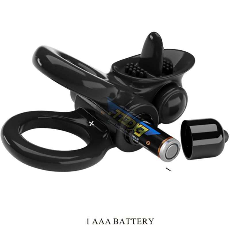 Anneau Vibrant Passionate Ring Double + Stimulateur Noir - Pretty Love