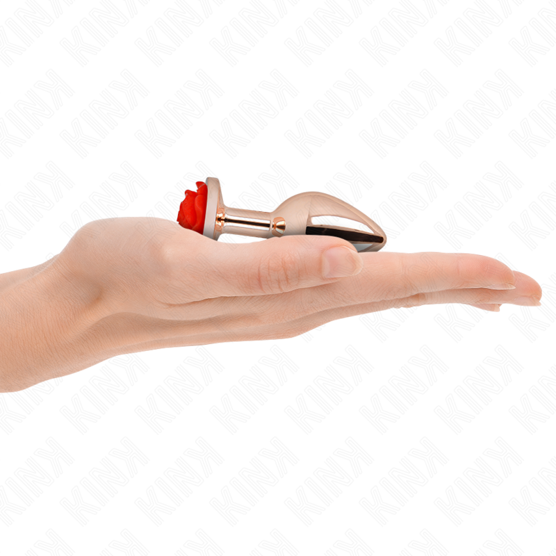 Plug anal métallique or rose avec rose rouge taille S - Kink - KINK PLEASURE PLUGS