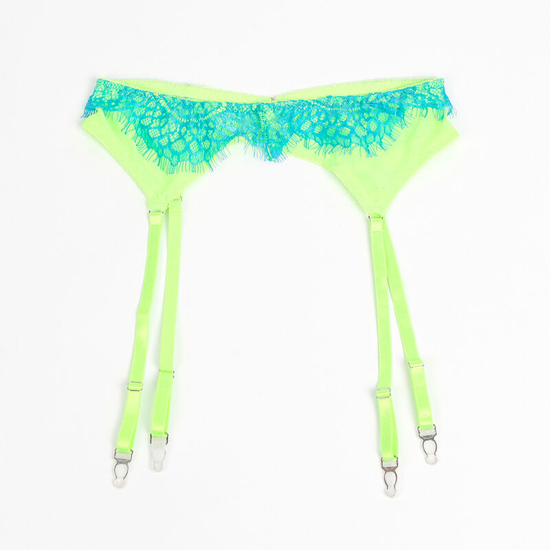 Spitzen-Lingerie-Set mit Strumpfhalter in Grün und Blau S/M - Subblime