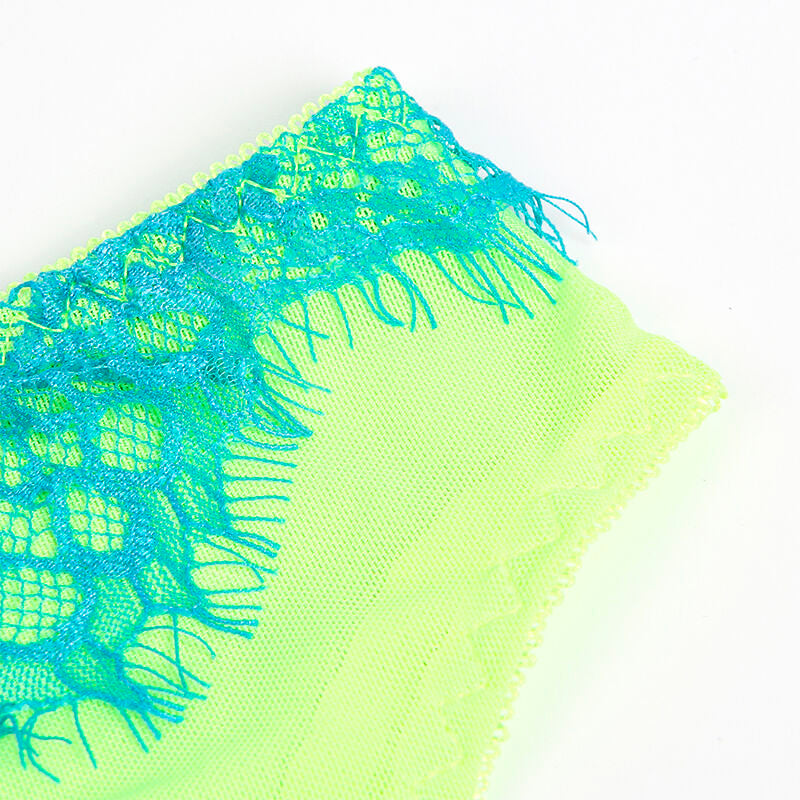 Ensemble lingerie dentelle et jarretelle vert/bleu L/XL - Subblime - SUBBLIME SETS