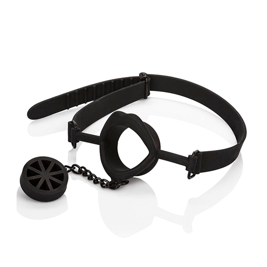 Bâillon Scandal avec Plug en Silicone Noir - CalExotics