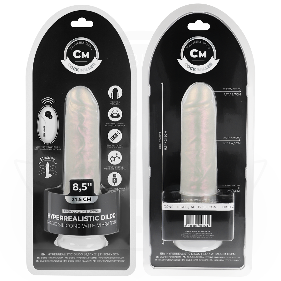 Gode Vibrant Cock Miller LED Télécommandé Blanc 21,5cm