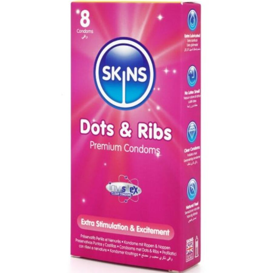 Préservatifs texturés Dots & Ribs pack de 8 - Skins - SKINS