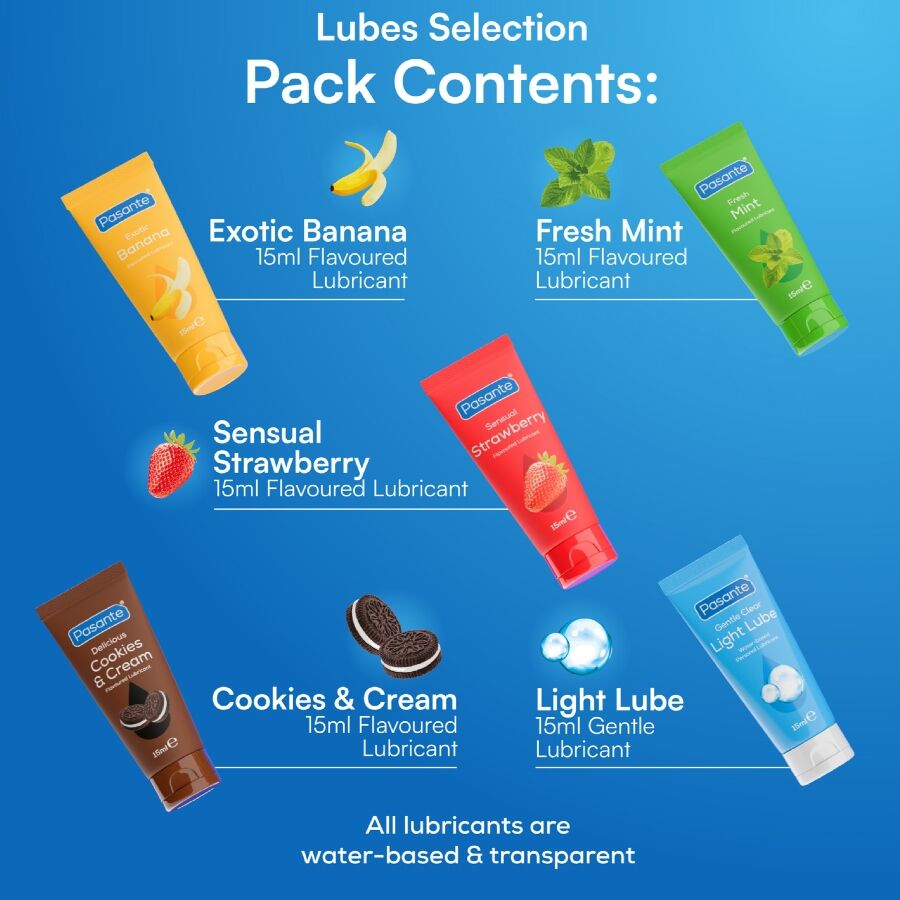 Pack Lubrifiants Saveurs Assorties 5 Tubes 15ml - Pasante - PASANTE