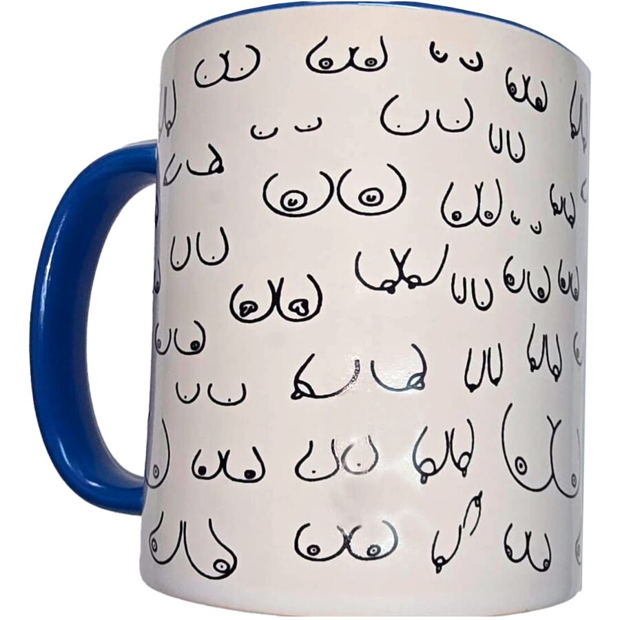 Mug Humoristique Seins Blancs Anse Bleue - Diablo Picante
