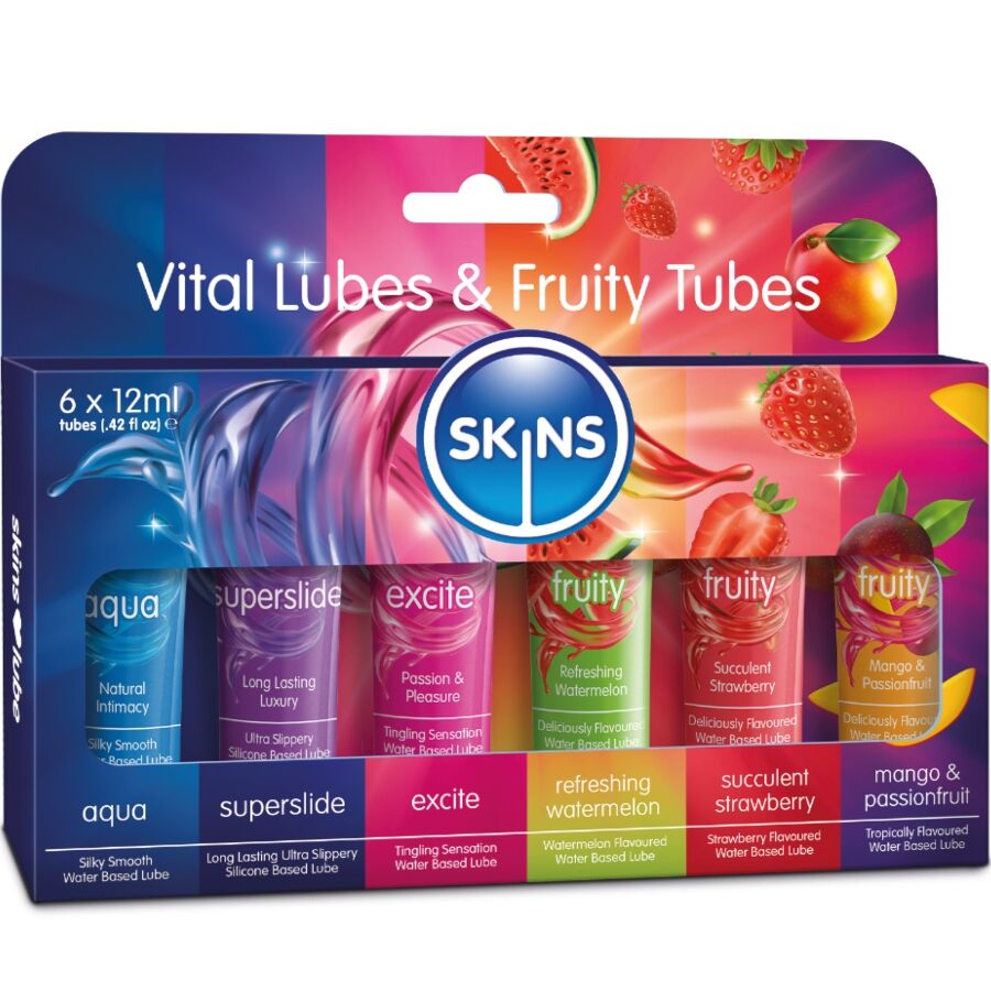 KIT DE LUBRIFIANTS VITAL & FRUITY POUR LA PEAU - 6 x 12 ML - SKINS