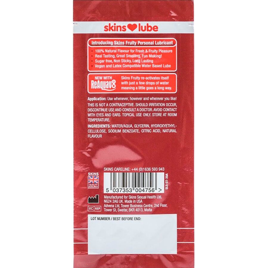 Lubrifiant fruité saveur fraise dose unique 5ml - Skins - SKINS